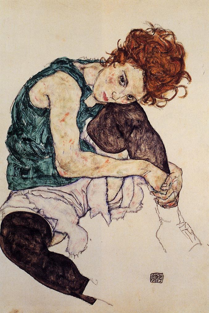 Seated Woman with Bent Knee, 1917 #artbots #schiele