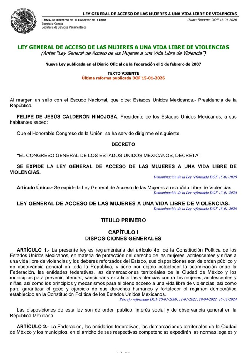 Efemérides #OPLEV | Un día como hoy de hace 19 años, fue publicada la Ley General de Acceso de las Mujeres a una Vida Libre de Violencia. 
Instrumento guia y relevante en el proceso de prevención, atención, sanción y erradicación de las violencias que viven niñas y mujeres.