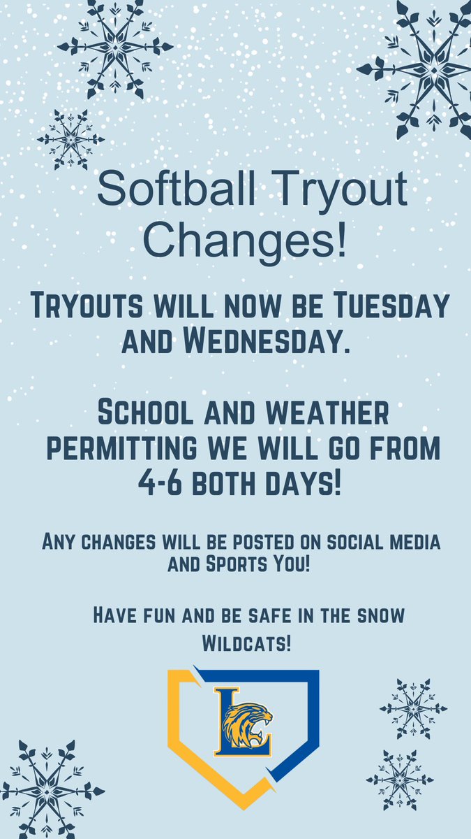 *️⃣*️⃣ Tryout Update *️⃣*️⃣
Due to school closure and this beautiful ❄️ sticking around, tryouts are now Tuesday and Wednesday (pending the school and weather updates of course). 
Keep an eye on socials and SportsYou for any changes to the times! 
<a href="/EppsCoach/">Coach Epps</a> <a href="/TerrapinJohn/">John Terrapin</a>
