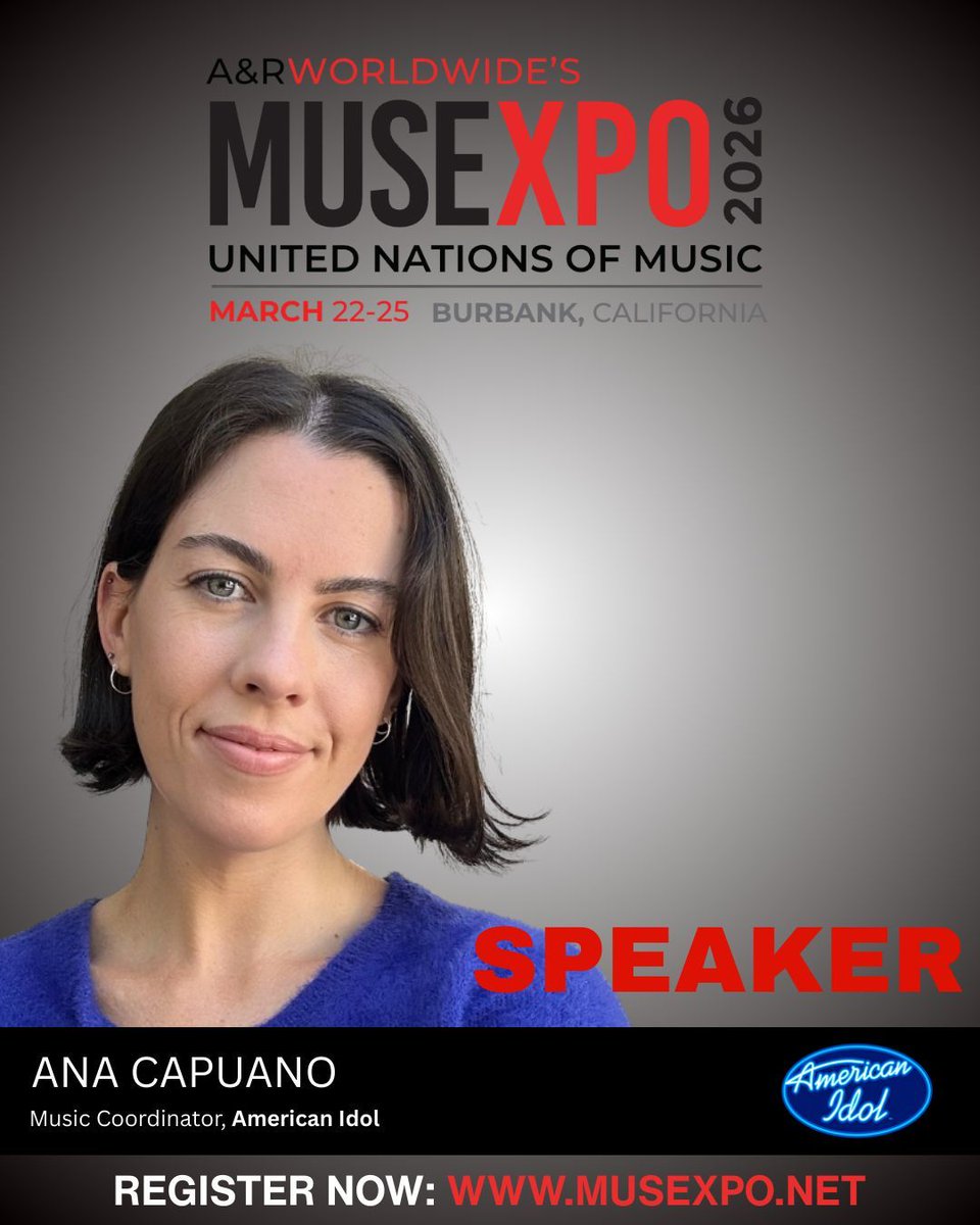 Ana Capuano, Music Coordinator for American Idol, is stepping on stage as a speaker at MUSEXPO 2026.

Register for MUSEXPO 2026 to hear directly from her and get the rare chance to meet and connect with her in person. This is the kind of access that can change careers.