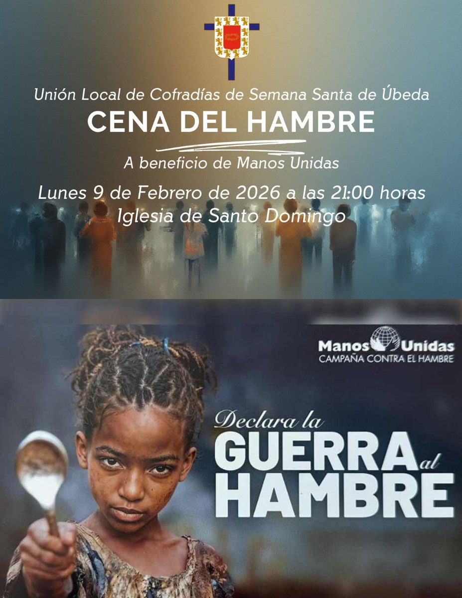 CARIDAD | El próximo lunes 9 de febrero celebraremos la Cena del Hambre a beneficio de <a href="/ManosUnidasONGD/">Manos Unidas ONGD</a> 
🕖 21:00
📍Iglesia de Santo Domingo