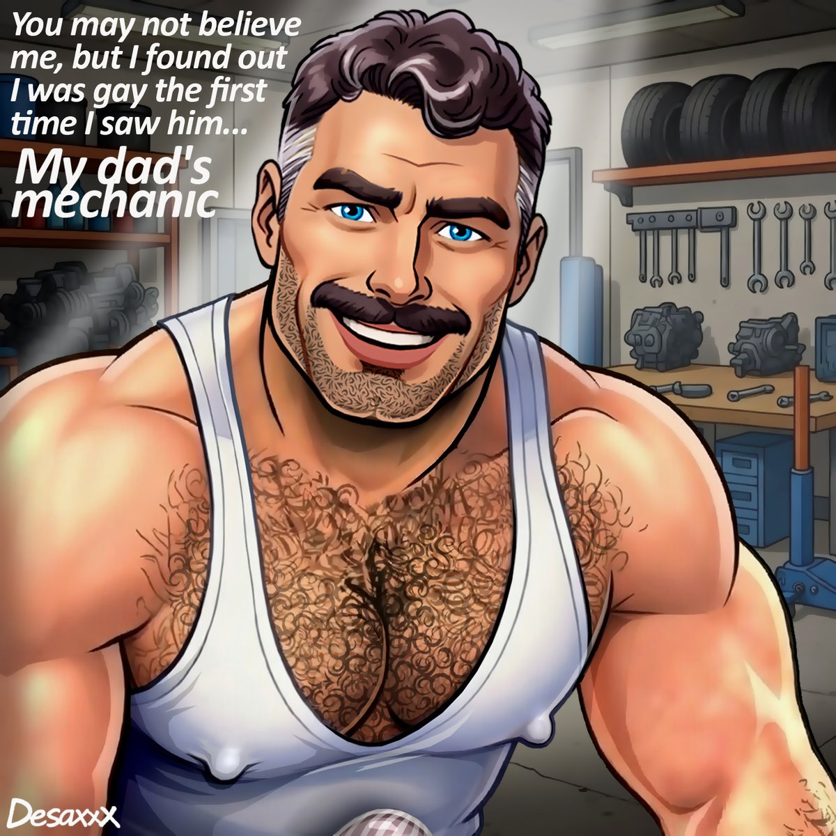 My dad's mechanic! Prefaratory for 10 animated panels 💕💕❤