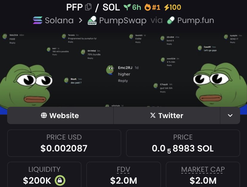 $PFP from $77K → $2.0M MC — a mind-blowing  gain! 
We keep turning low caps into monsters inside my TG.
Follow ✅ and join in — the next gem is already cooking! 💰

#Solana #memecoin