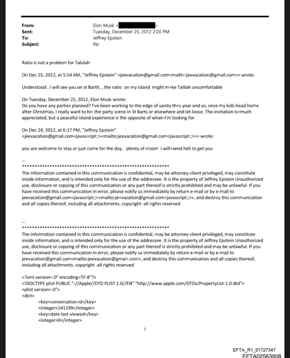 brightsora's tweet image. วันที่ 25/11/2012 อีลอนอยากไป ถามไปว่าปาร์ตี้จัดวันไหน

24/12/2012 Epstein ตอบกลับว่าจะมาอยู่หรือมาวันเดียวก็ได้ ถ้ามาเดี๋ยวส่งเฮลิไปรับ

25/12/2012 อีลอนถามเรื่องปาร์ตี้

25/12/2012 Epstein ตอบกลับอ้อมๆว่า Understood, I will see you on st Barth, the ratio on my island might make…