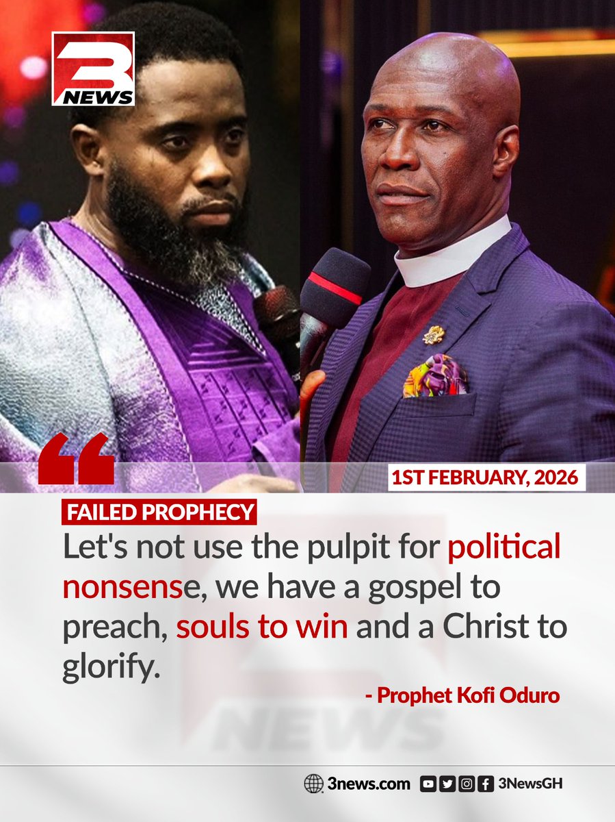 Prophet Kofi Oduro warns against using the pulpit for "political nonsense," stating the focus should be on preaching the gospel, winning souls, and glorifying Christ.

#3NewsGH #TV3GH