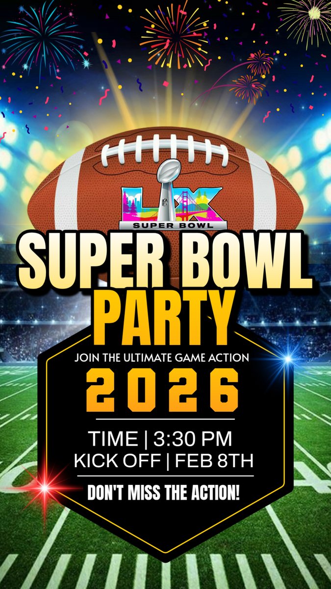 Join the ultimate game action on Feb 8th at 3:30 PM. Don't miss the excitement and thrill of the kickoff! #SuperBowl2026 #GameDay #Kickoff