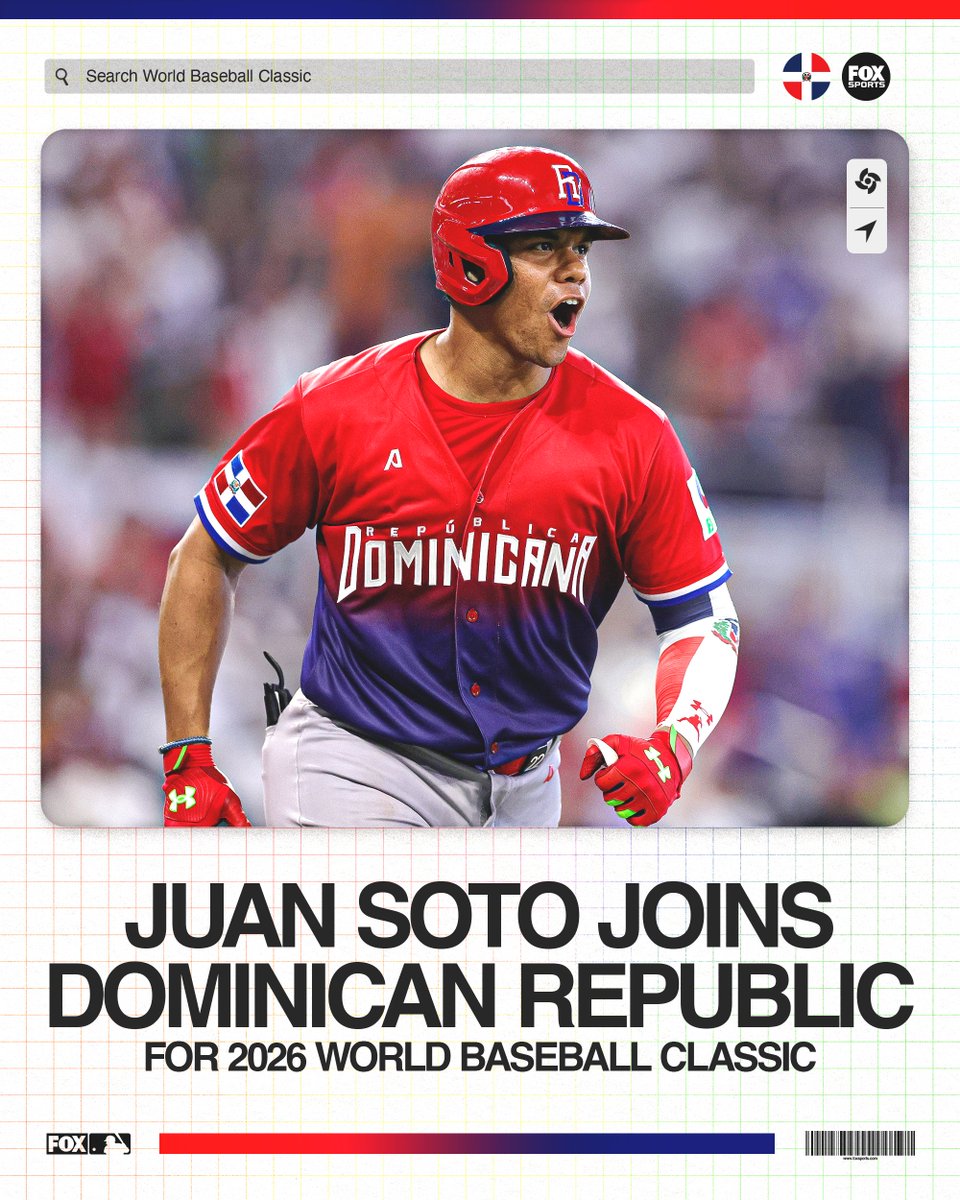 Juan Soto will play for the Dominican Republic in the 2026 World Baseball Classic! 🇩🇴