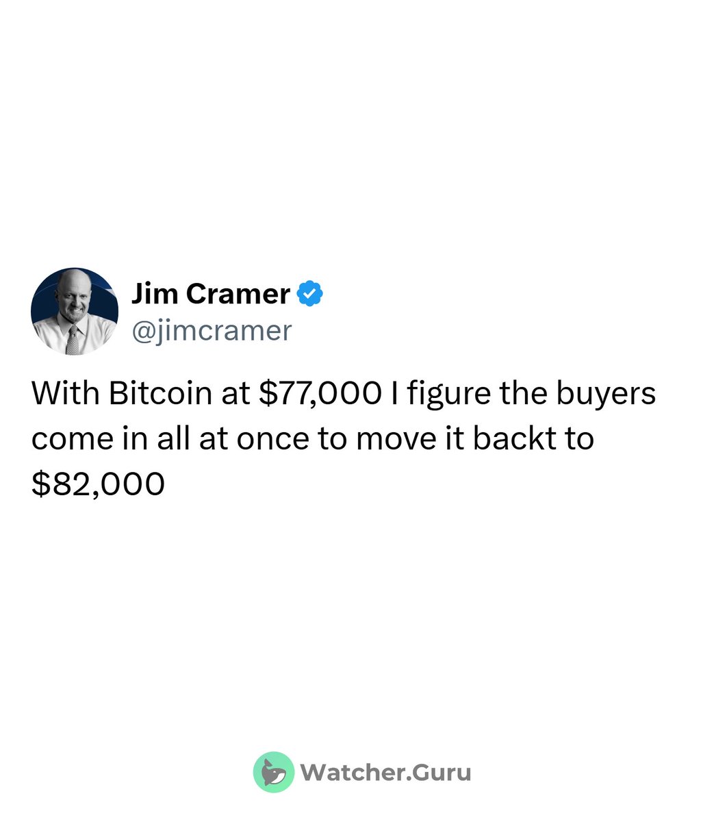 WatcherGuru's tweet image. JUST IN: Jim Cramer says buyers will pump Bitcoin back to $82,000.
