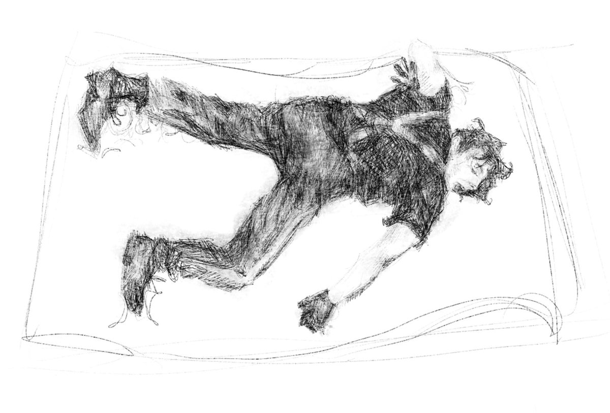 fanart i drew of gerard dying in a glue trap.