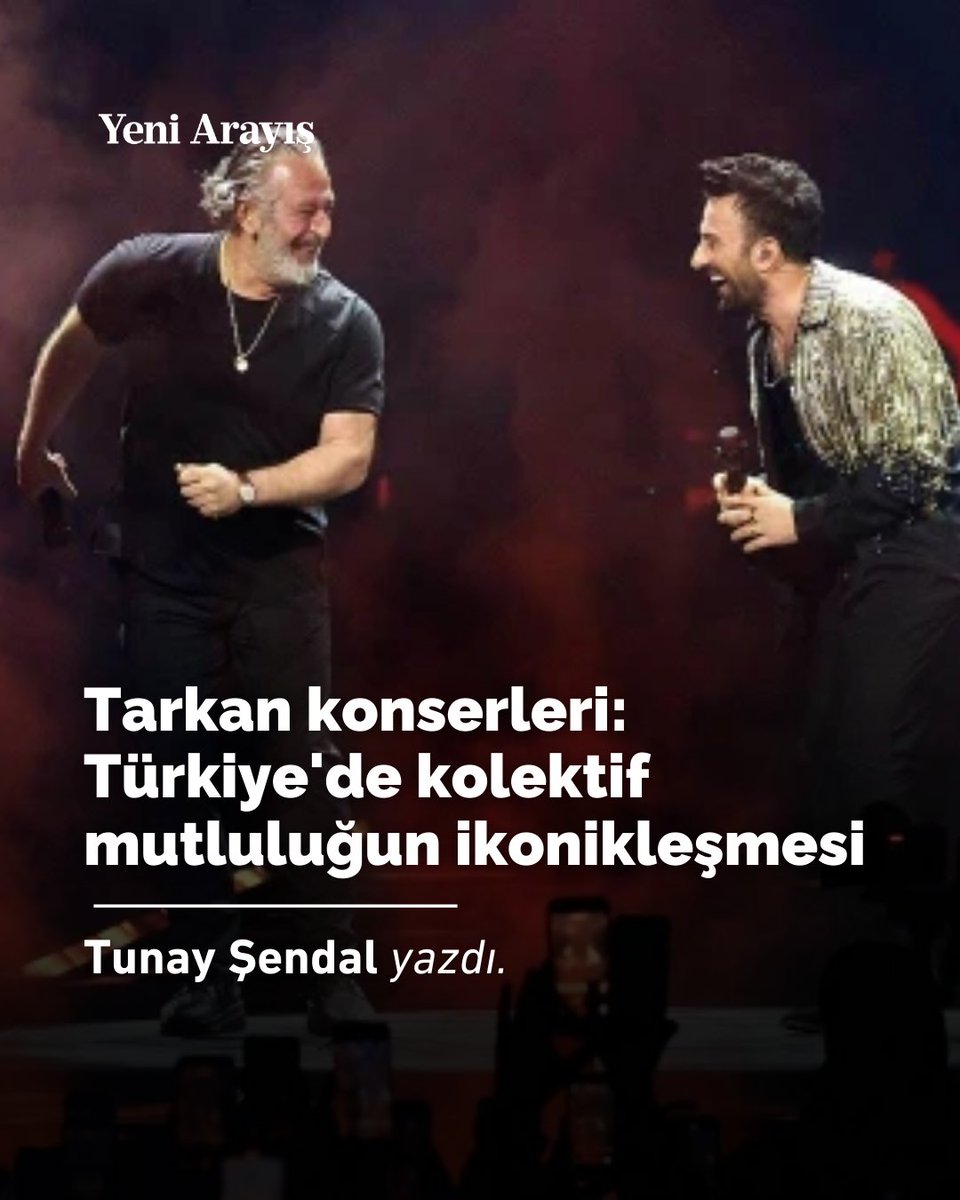 ❝ Tarkan konserleri, Türkiye'de toplumsal gerilimlerin ortasında, kolektif mutluluk ve rahatlama dinamiklerini somutlaştıran bir olgu olarak öne çıkmıştır. ❞

✍️ <a href="/TunaySendal/">Dr. Tunay Şendal</a> yazdı.

Okumak için ➡️ yeniarayis.com/yazi/tarkan-ko…