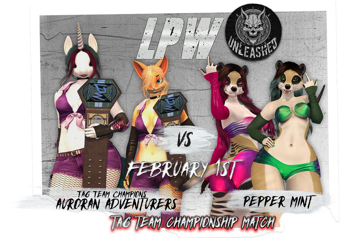 TAG TEAM CHAMPIONSHIP MATCH
Today on LPW Unleashed, starts at 1pm SLT

⭐ Auroran Adventurers, Dazzle &amp; Elena vs PepperMint

LPW Arena: maps.secondlife.com/secondlife/Pou…

Follow LPW: linktr.ee/limitlessprowr…