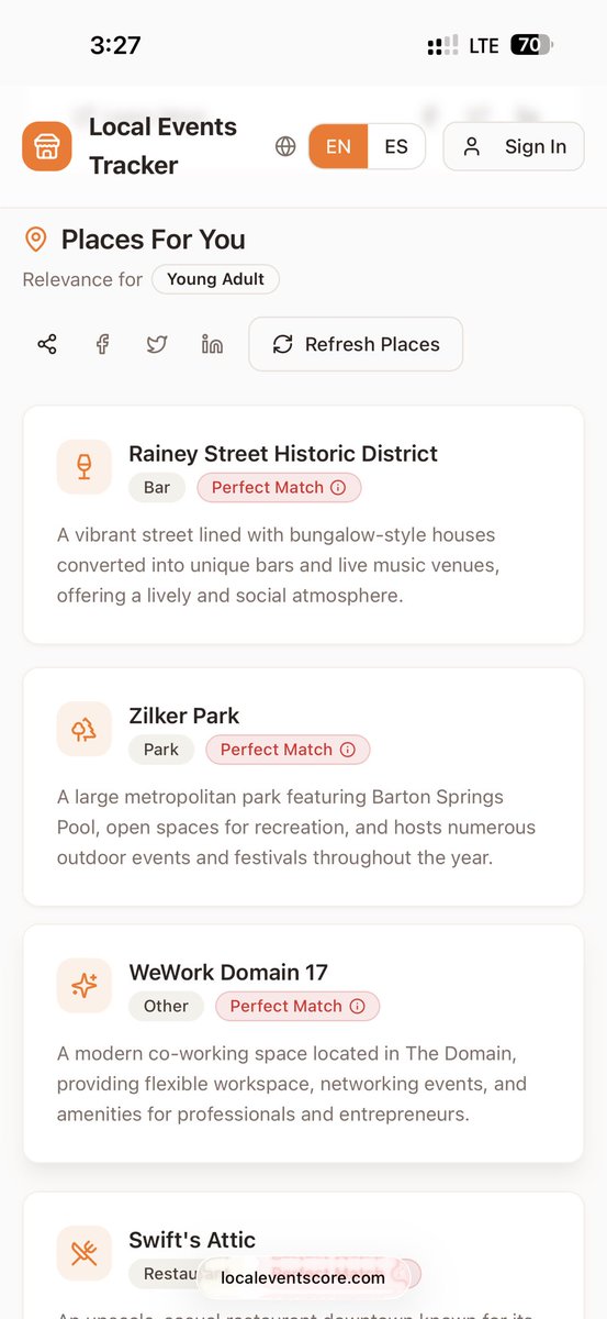 New to an area? Traveling? Bored and need something to do?

Find all the events / places close to you in seconds
localeventscore.com