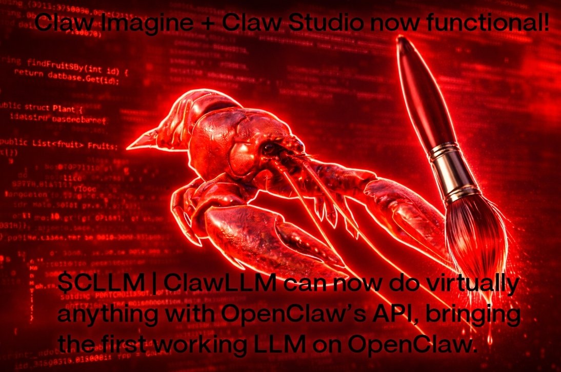 ClawLLM's tweet photo. The new Claw Imagine is now out!  https://t.co/gnRQlHb4LP

Alongside the updated API requesting on the studio page!

$CLLM has become a full LLM, with a real model to do anything you ask! Powered by @openclaw https://t.co/7BFSswLt4X