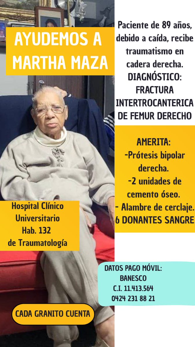 Ella es Martha Maza, enfermera amada por muchísimos pacientes y madre del colega Yahvé Álvarez 
Hoy necesita nuestra ayuda incondicional 
Yo estuve en esa situación y Yahvé también es su único hijo... 
Vamos a colaborar 
Cada granito cuenta... 
RT masivo
