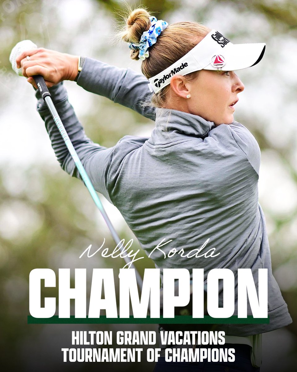 ForePlayPod's tweet photo. NELLY. BACK IN THE WINNER’S CIRCLE.

She wins the first event of the LPGA season after a third round 64. The event was shortened to 54 holes due to weather. https://t.co/bMn6MCn0o4