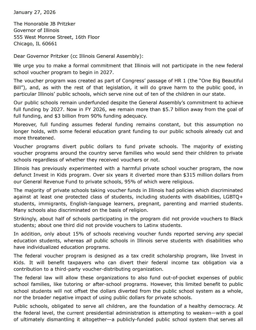 DeAngelisCorey's tweet image. BREAKING: The Illinois teachers unions signed on to a letter begging Governor Pritzker not to opt into President Trump's new school choice program.

The program provides privately funded scholarships to students.

The teachers unions want to trap kids in failing schools.