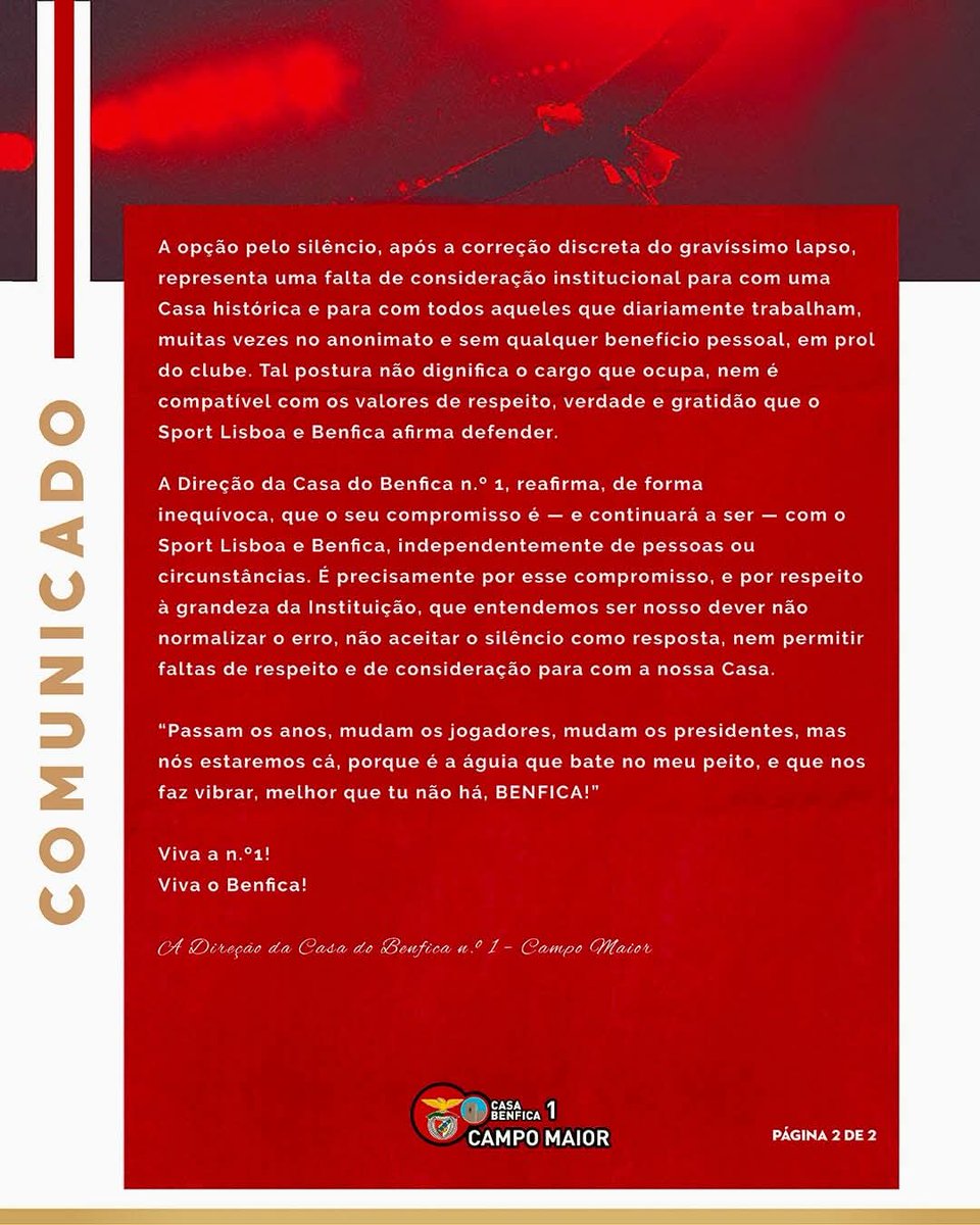 Comunicado da Casa do Benfica de Campo Maior - Casa Nº1