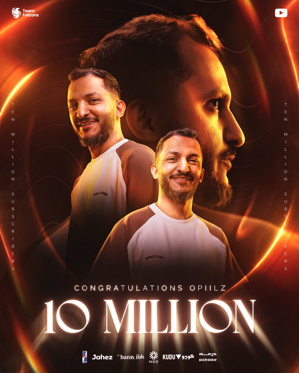 TeamFalconsGG's tweet image. اسطورة اليوتيوب @oPiiLz وصل 10 مليون مشترك على اليوتيوب، الف الف مبروك ابو تركي وعقبال الـ 100 مليون 🥳💚