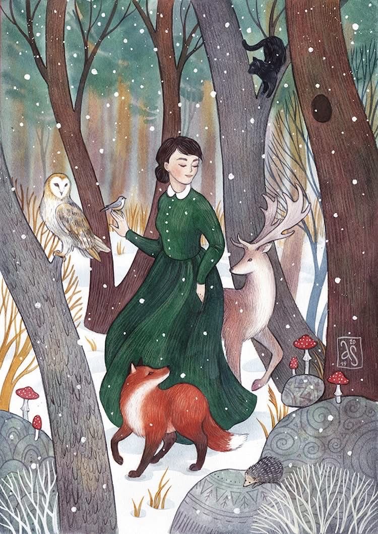 What other friends do you need, on a snowy walk through the forest ...

Art by Anna Speshilova