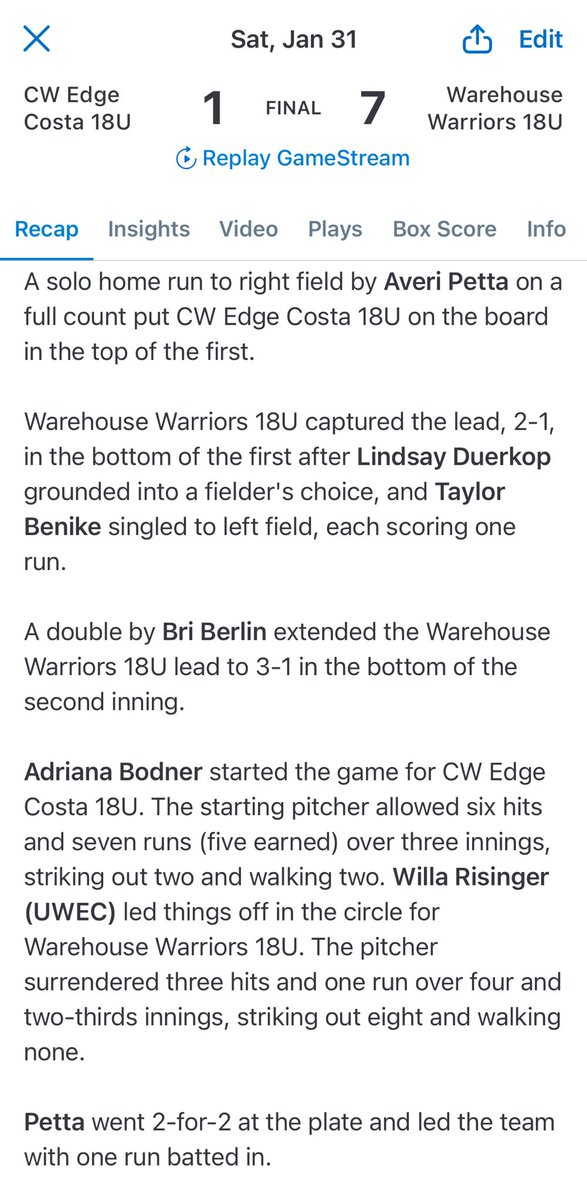 Averi Petta 2027 tweet media