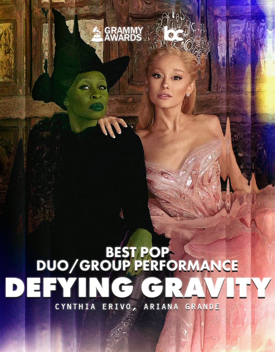 🏆 Cynthia Erivo &amp; Ariana Grande VENCEM o #GRAMMYs de Best Pop Duo/Group Perfomance por "Defying Gravity"
