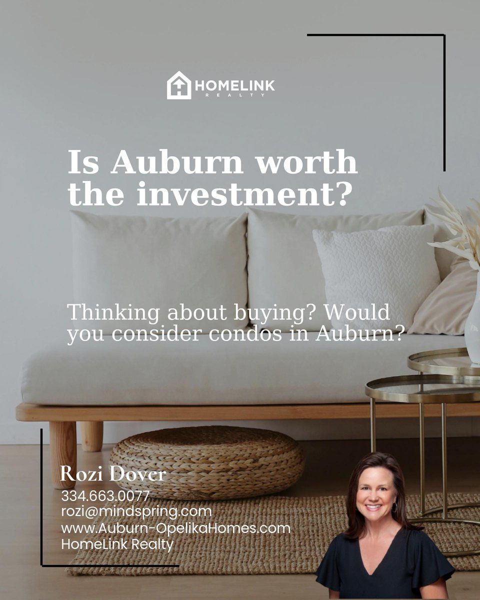 roziauburn's tweet image. Thinking of buying in Auburn? 🎓 Don’t underestimate the condo scene! Higher budgets may be needed due to demand, but the investment could be worth it. Learn why the Auburn and Opelika market might just surprise you! #RealEstateInsight