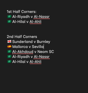 CornerstatsHQ's tweet photo. 📊Inplay games to keep an eye out for 👀👀
Keep an eye out for our tweets......
#Inplays #Inplaybets #Saudiproleague #Laliga #Premierleague #Corners https://t.co/xRzOj6I7Yu