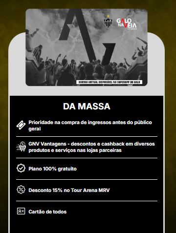 quasejogador's tweet photo. TER UM SÓCIO GRATUITO NÃO É DEMÉRITO, É MÉRITO DO GALO

Torcedores de outros times se mordendo pq o Galo tem um sócio 100% gratuito.

O GNV da Massa deve corresponder a uns 20 mil, no máximo, desse número, pois é MUITO mal divulgado.

Mas que vantagem esse sócio DE GRAÇA trás pro clube e pra torcida?

Além do senso de pertencimento, da aproximação ainda maior do Clube-Torcida, o sócio GNV DA MASSA, tem ingresso em um setor do estádio pelo preço único de R$29,90. O que propicia que muitas pessoas que, nas condições normais, não teriam tanta chance de ir a Arena, possam frequentar o estádio. 

As ações ainda estão longe do ideal, tem que melhorar MUITO, pra trazer o povo mais para perto. 

Mas não é vergonha nenhuma, é mérito, tentar trazer o torcedor ainda mais pra perto. O futebol nunca pode deixar de ser do povo!