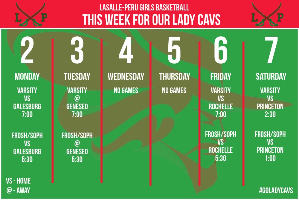 Busy week! Starting and ending the week with back-to-backs. #GoLadyCavs #WeAreLP