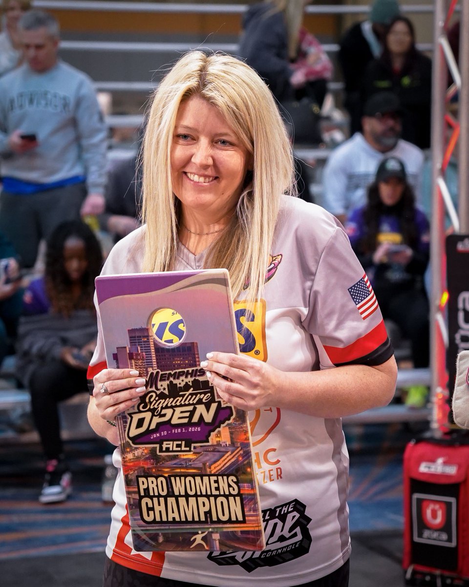 iplaycornhole's tweet photo. Queen 👑 Sam Finley takes home the Pro Women's Singles Title at the Memphis Signature Open! https://t.co/X6NnsZ9jtD