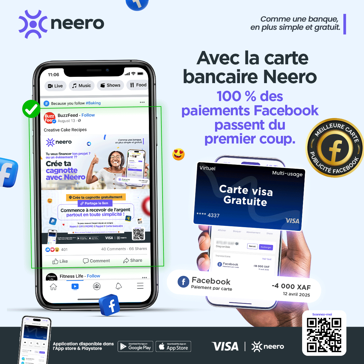 neero_cm's tweet photo. Comme une banque, mais en plus simple et 100% gratuit. Avec la carte Visa Neero, 100% de vos paiements Facebook passent du premier coup. Finis les rejets !
Profitez de la liberté de payer sans frais cachés.
#Neero #Paiement #Visa #Facebook #Fintech https://t.co/BYZt99jpsn
