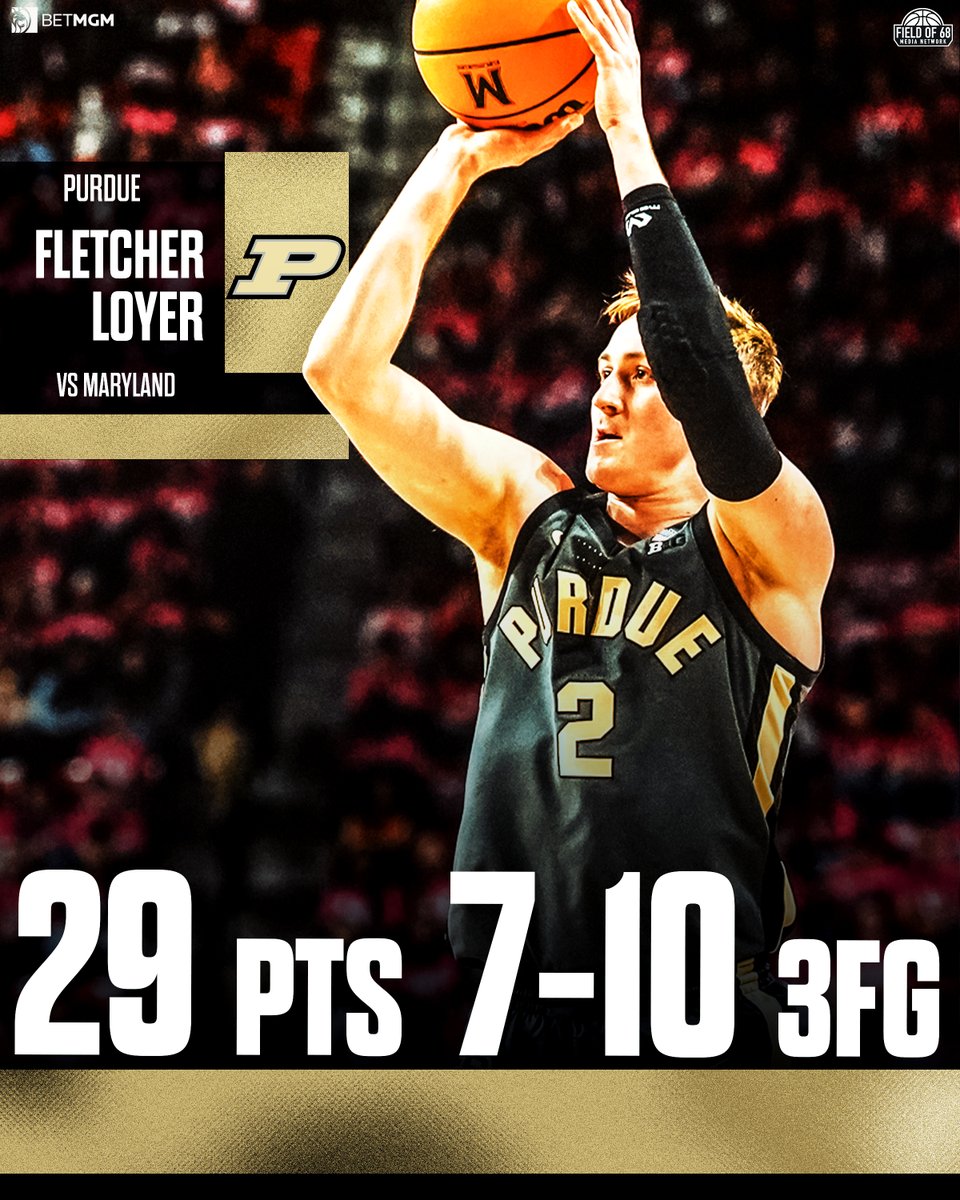 TheFieldOf68's tweet image. Bounce-back win for @BoilerBall as Fletcher Loyer has a BIG day against Maryland 💪