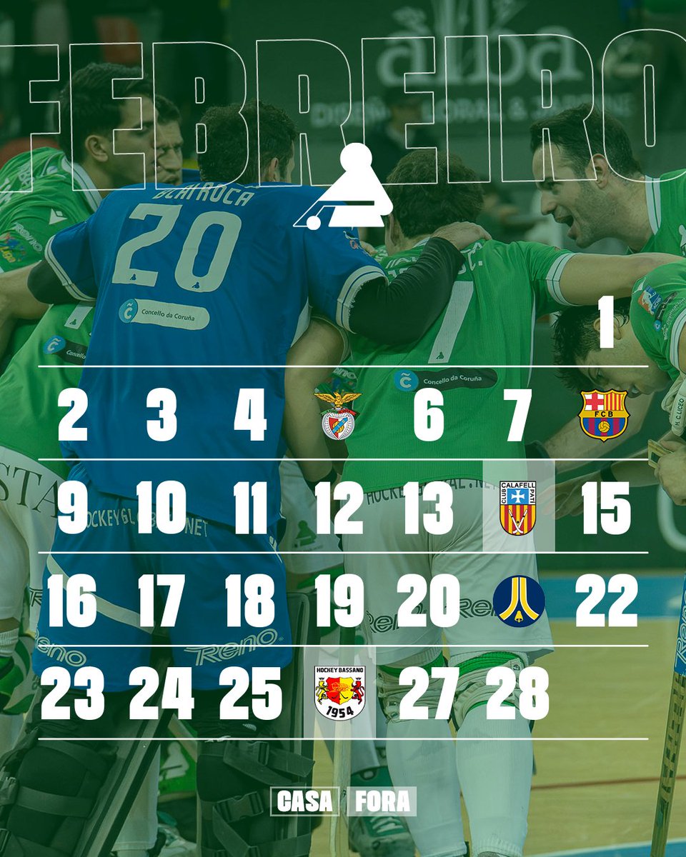 📅 Febreiro cargado de partidos para o HC Liceo

🏆 05/02 | 20:30 — Liceo 🆚 Benfica (Champions, Riazor)

🏑 08/02 | 12:00 — Liceo 🆚 Barça (OK Liga, Riazor)

🏑 14/02 | 19:30 — Calafell 🆚 Liceo

🏑 21/02 | 19:00 — Liceo 🆚 Sant Just (Riazor)

🏆 26/02 | 20:30 — Bassano 🆚 Liceo