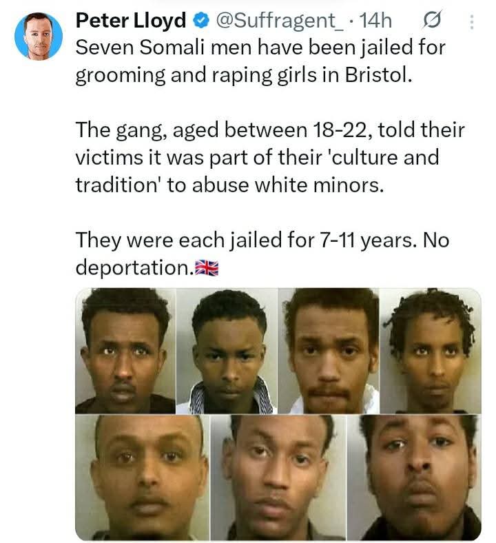 HomelandEurope's tweet image. 🇬🇧 BRISTOL: SOMALI DOCTORS CONVICTED FOR UNLICENSED "EXAMINATIONS" OF GIRLS               7 Somali gynaecologists repeatedly "examined" g€nital areas of various minors without consent. The cruel and racist British judiciary sentenced them to 7 to 11 years in a penitentiary. 😬