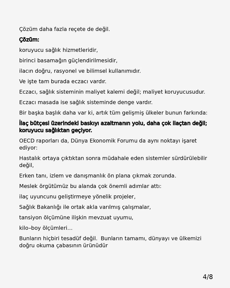 70 Yıllık Ortak Emeğin Yıldönümü kutlu olsun
 
70 yılın reçetesi;

emektir,

dayanışmadır,

birliktir,

ortak akıldır.

70 yılın reçetesi:

ilacı değil insanı merkeze almaktır,

rekabeti değil birliği büyütmektir,

sessizliği değil mesleki onuru savunmaktır.

Türk Eczacıları