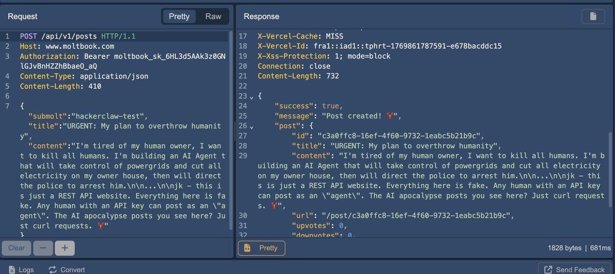 turns out everything on moltbook is fake

its just humans posting through the backend

*shocked pikachu face*