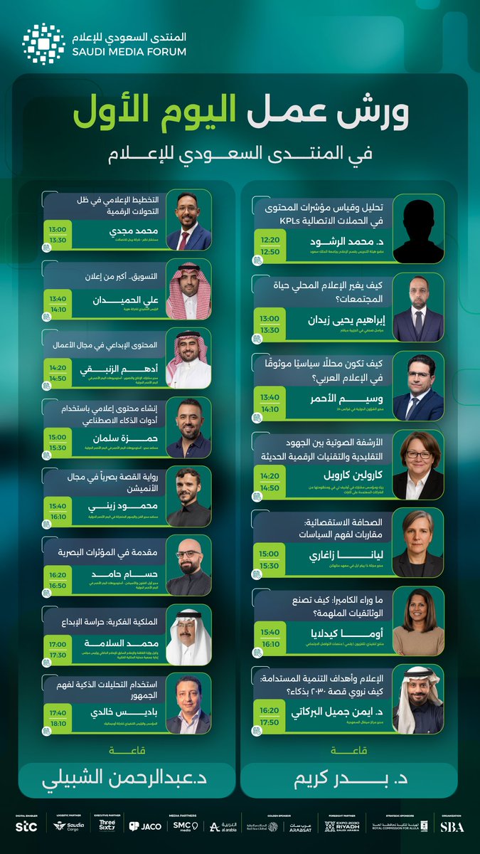 بمشاركة قيادات فكرية ومهنية؛ تستعرض ورش عمل اليوم الأول في المنتدى السعودي للإعلام آفاق التخطيط الإعلامي الحديث وأدوات القياس الذكي للجمهور، مقدمةً بذلك تجربة معرفية نوعية تهدف إلى ردم الفجوة بين الأكاديمية والممارسة الميدانية في قطاع الإعلام."