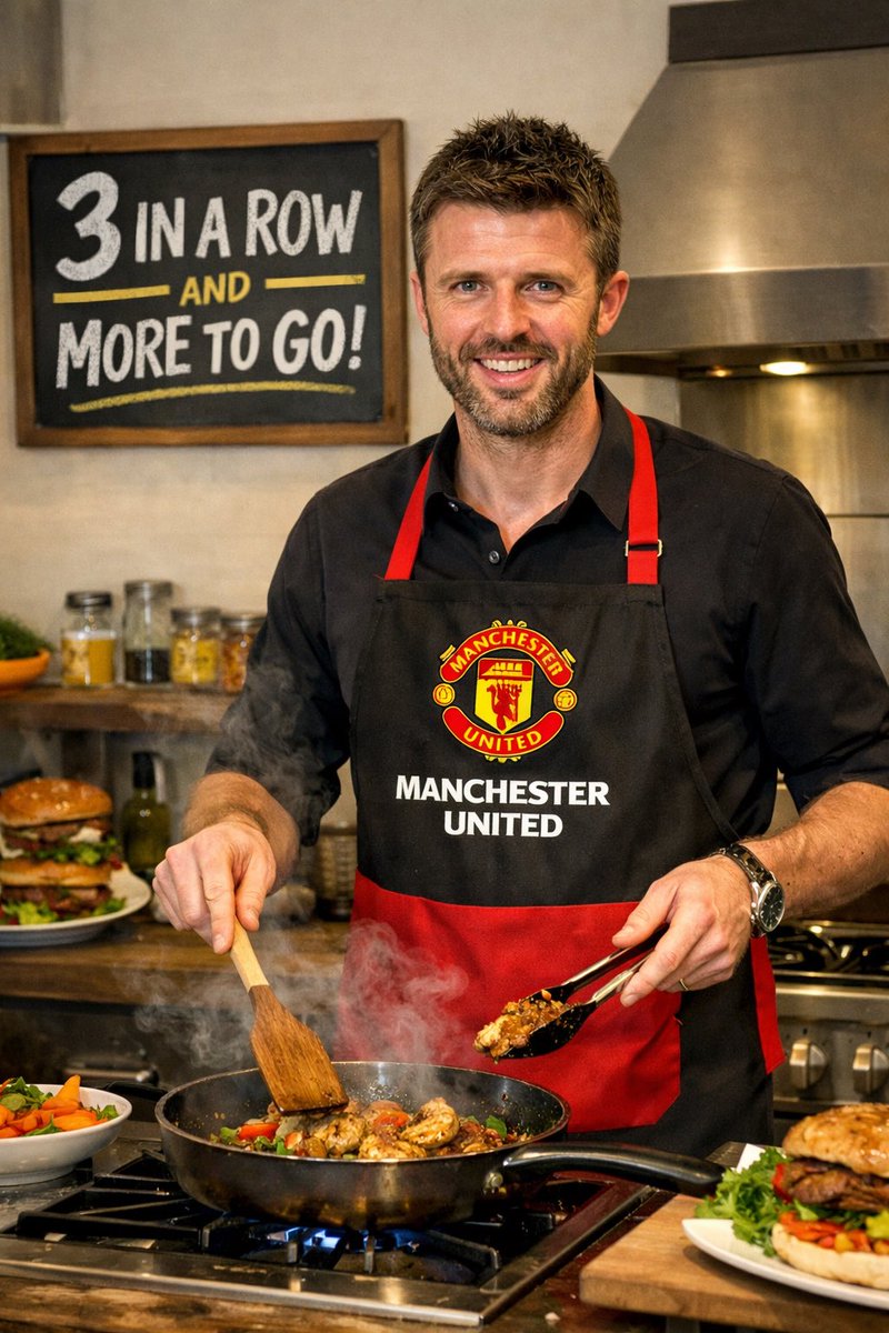 EBishyika's tweet image. 🍳🔥 Carrick’s Cooking Show 🔥🍳

On today’s menu:
• Manchester City — slow cooked 😮‍💨
• Arsenal — seasoned &amp;amp; flipped 🍴
• Fulham — last-minute garnish ⏰

👨‍🍳 3 wins on the bounce.
Carrick’s at the wheel… and the kitchen.

#CarricksCookingShow #MUFC 🔴 #ManchesterUnited