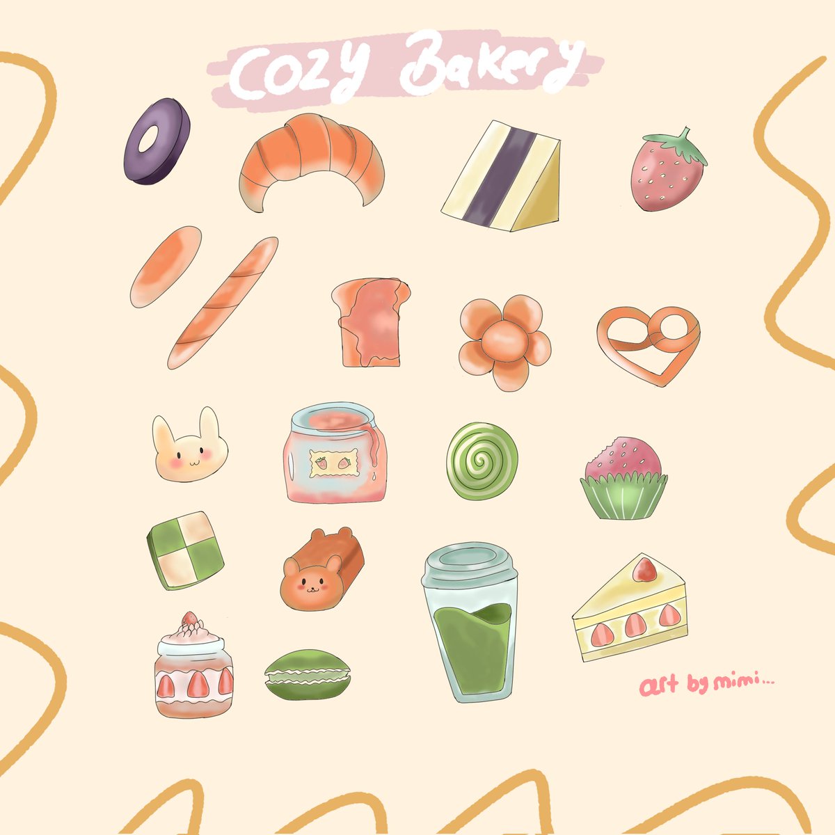 mimiumimm's tweet image. Cozy Bakery 🍞🍓
My new sticker sheet 

#stickersheet  #digitalsticker  #illustration  #cozyart