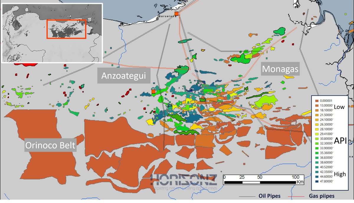 jackprandelli's tweet photo. 🇻🇪Venezuela’s light oil assets? 

North of the Orinoco heavy belt sits the Maturin Basin. 

Monagas and Anzoátegui... Largely ignored.

Heavy oil dominated the narrative because quantity beat quality.

But move north and crude quality improves fast.

Before the collapse, this basin produced 1 mb/d.
( 11 bn barrels of oil and ~100 Tcf of associated gas)

Today, 2.4 bcf/d of gas is flared. 
That’s more than Colombia’s total production.

Light oil here once supplied diluent for heavy crude and still matters for local LPG and fuels demand.

The upstream is broken. Demand isn’t.

During the 2023–2024 sanctions window, several small public companies secured exposure to these assets.

#Venezuela #oott