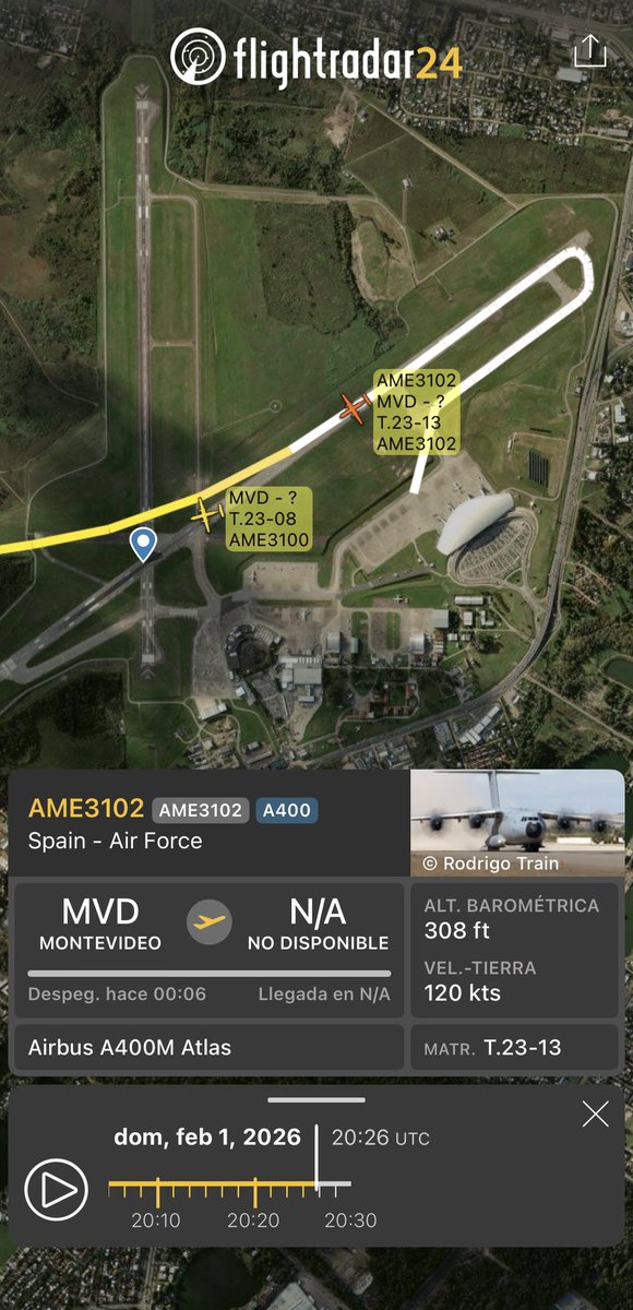 SpottersArg's tweet photo. 🇪🇸🇦🇷 ATENCIÓN: ya se encuentran rumbo a Buenos Aires los dos Airbus A400M de la Fuerza Aérea Española provenientes de Montevideo https://t.co/qx5gyGjFxe