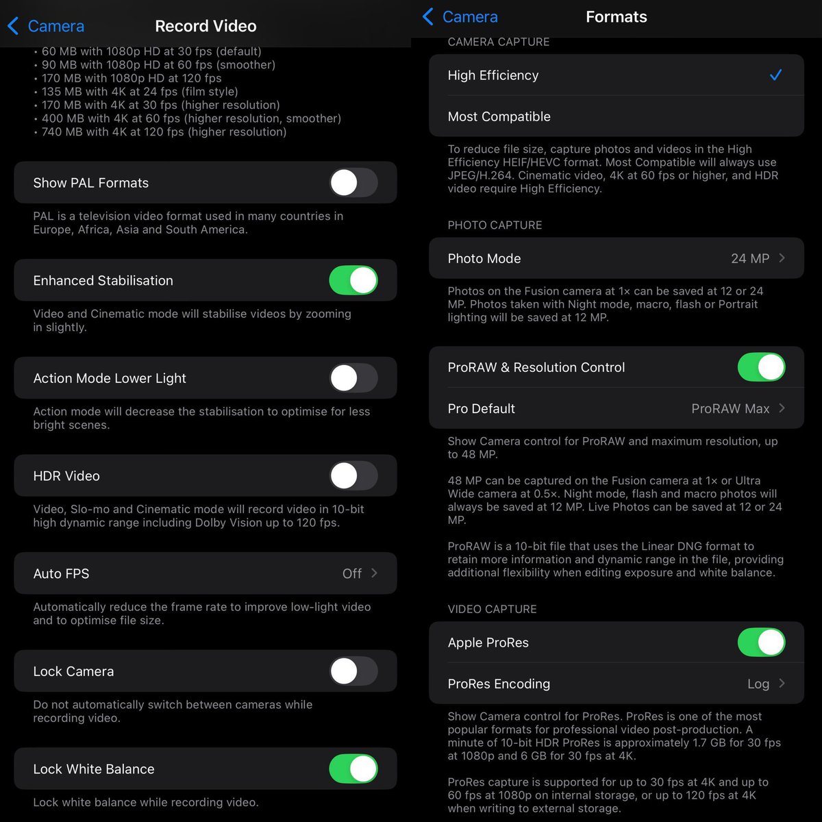 fwdaniels's tweet photo. generally the best iphone camera settings to get HD images. https://t.co/E1SleNs0l6