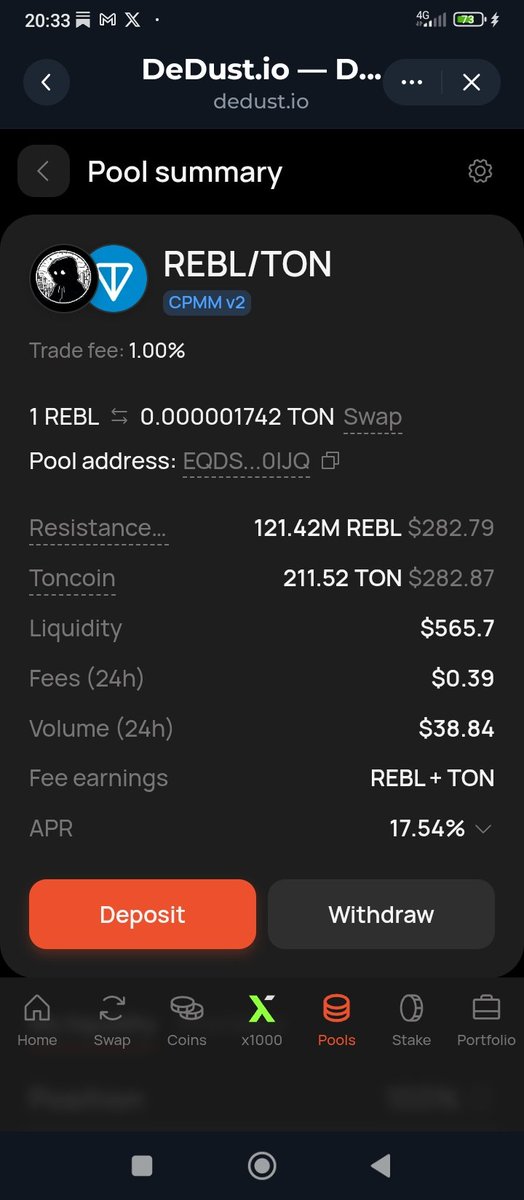 Kalma_Gu_Ru's tweet photo. I created a liquidity pool REBL/TON on DeDust! https://t.co/MCHaUe0bNy