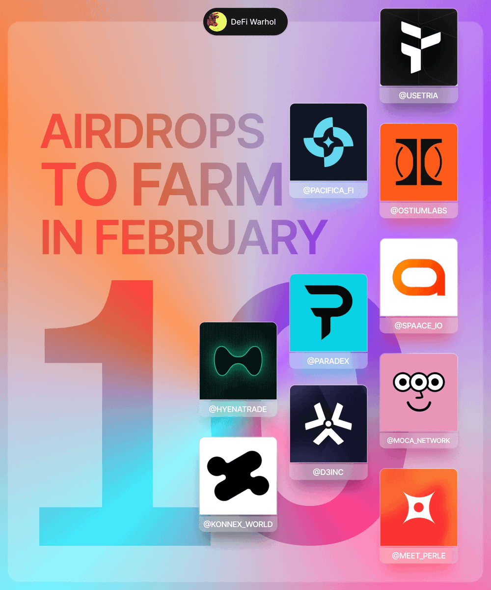 Defi_Warhol's tweet image. 10 airdrops to farm in February 🧵

1. @Moca_Network: $47M

- Go to their website: app.moca.network
- Open the Proofs tab and start completing verifications
- Invite friends

2. @D3inc: $30M

- Go to their website: app.doma.xyz
- Bridge funds to the Doma chain
-…