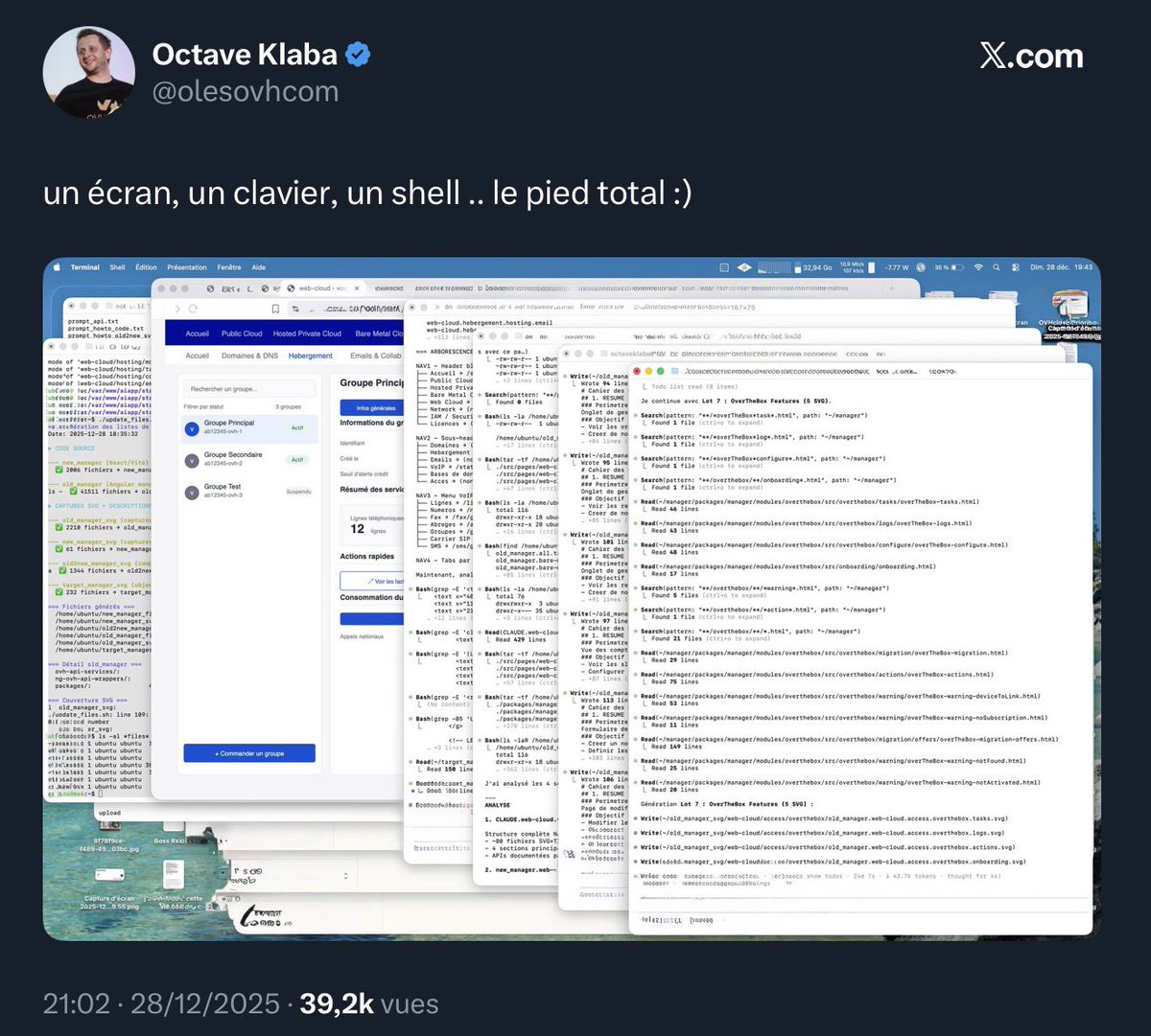 J’y crois pas, le nouveau manager OVH a été généré par le patron avec Claude, et le code imposé aux équipes.

C’est vraiment typiquement ce qui fait qu’OVH ne s’imposera jamais face aux US : 2 800 salariés, 1 milliard de CA, et le gars gère toujours ça comme une PME…