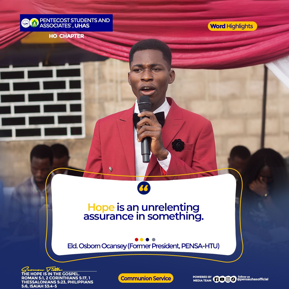 pensa_uhas's tweet photo. Excerpts from today Communion Service
#Pensauhas
#CommunionService https://t.co/SORM4m5vix