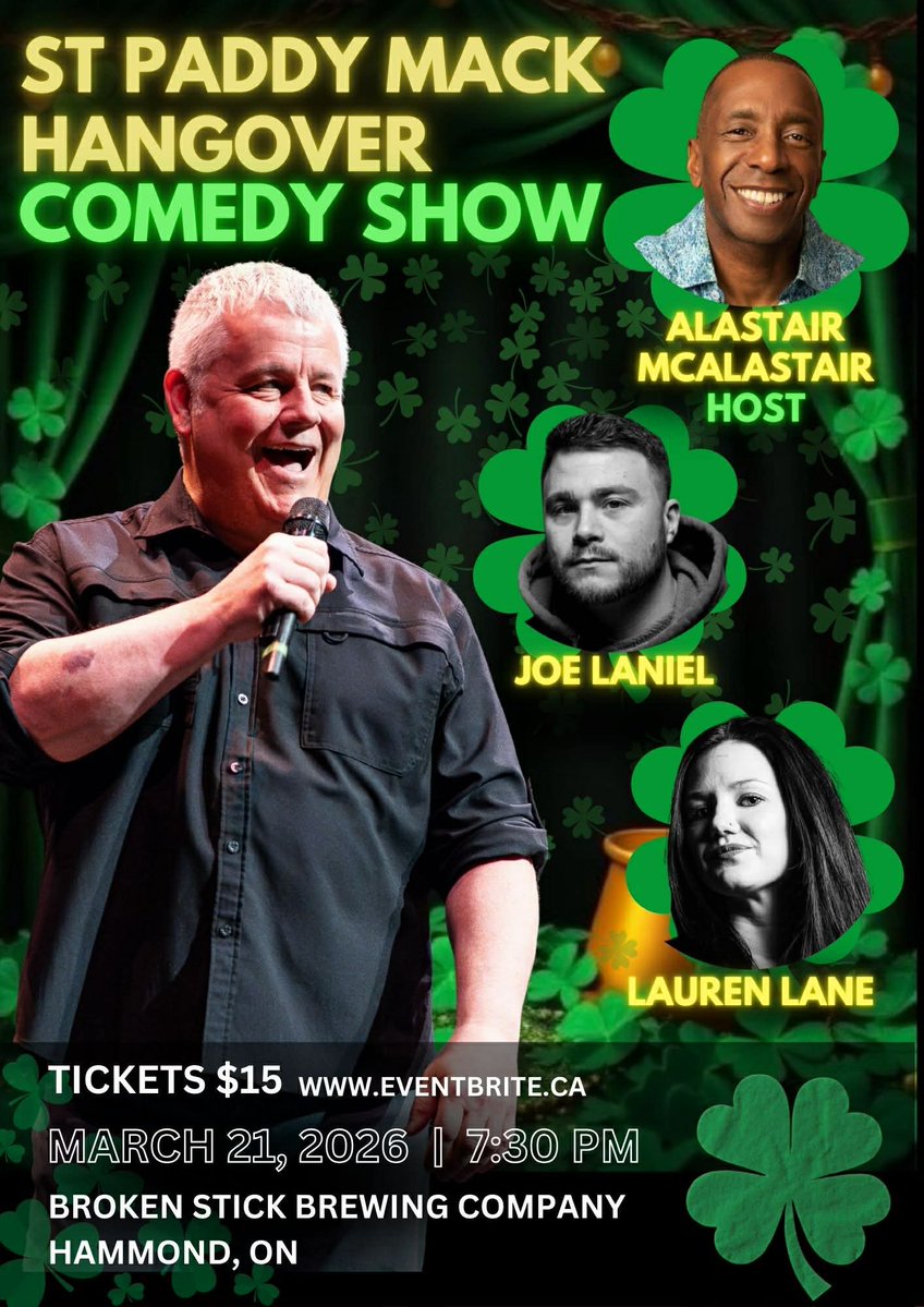 <a href="/paddymackcomedy/">Pat Maguire</a> is proud to partner with <a href="/BrokenStickBeer/">Broken Stick Brewing Company</a> to deliver comedy Hair of the Dog!

Get tickets HERE so we can see you THERE

eventbrite.com/e/st-paddy-mac…
