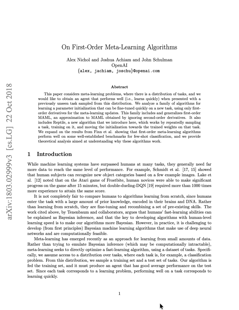 ceobillionaire's tweet photo. On First-Order Meta-Learning Algorithms
Alex Nichol, Joshua Achiam, John Schulman: https://t.co/WqwGj1l7i9
#ArtificialIntelligence #MetaLearning #RSI https://t.co/hfeLsnVXnN