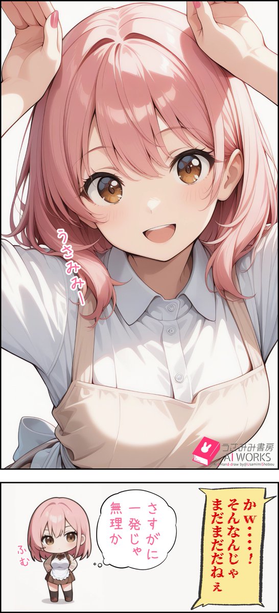 皆さんおはうさ！🐰☀️

かわいいポーズ第1弾は「うさみみ」です🐰
店長の反応やいかに！(*^^*)

SFW illustration.