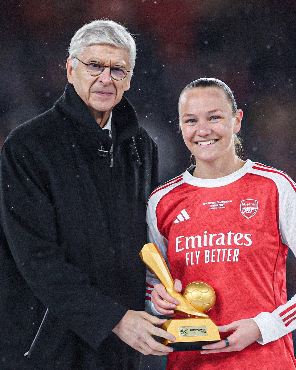 SkySportsWSL's tweet image. Arsene Wenger presents Frida Maanum with her Player of the Tournament award 🏆